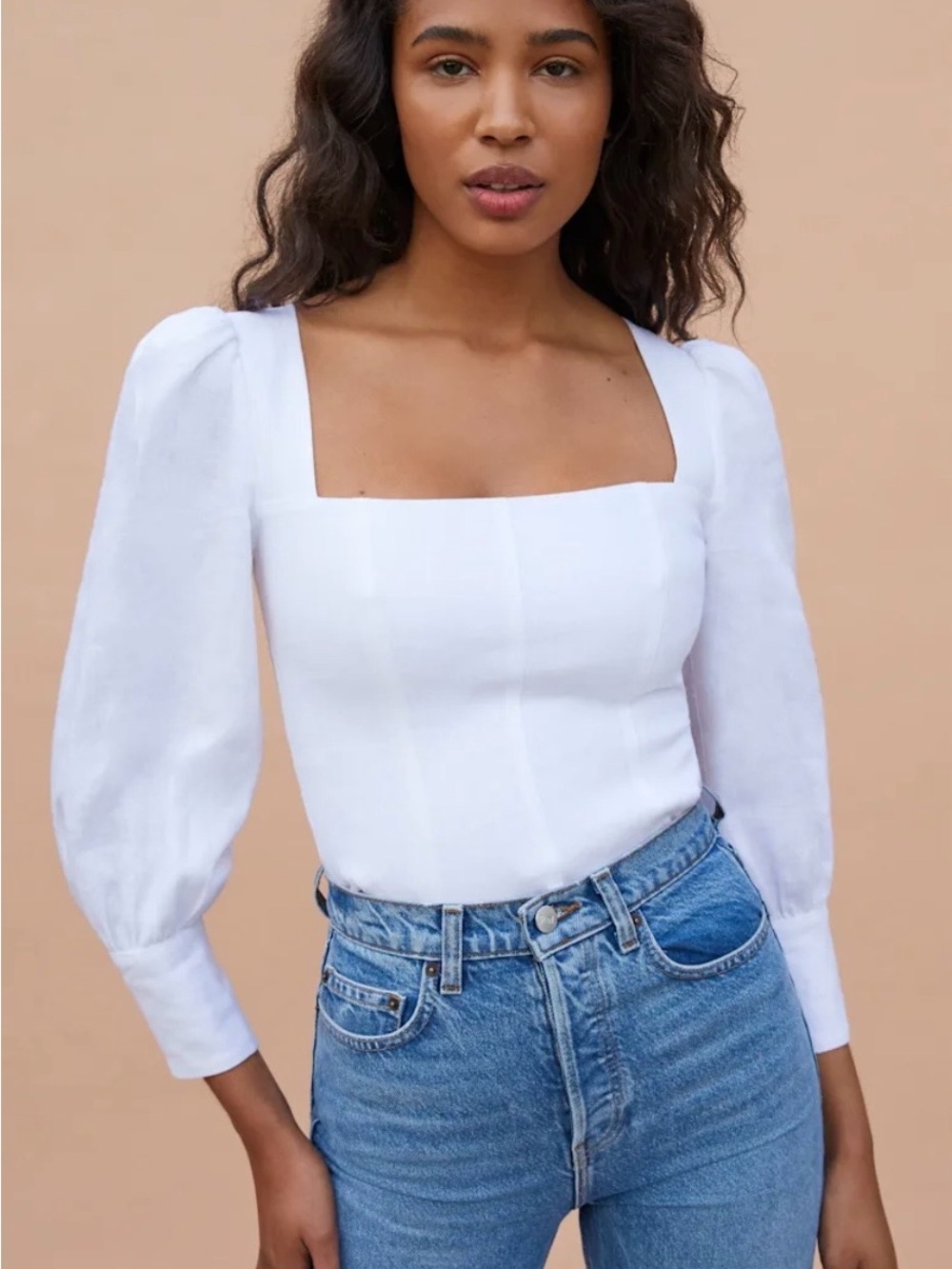 Reformation Stilton White Linen Top